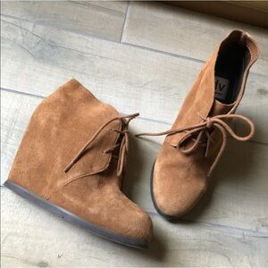 Dolce vita cognac suede lace up wedge booties. Size 7.5